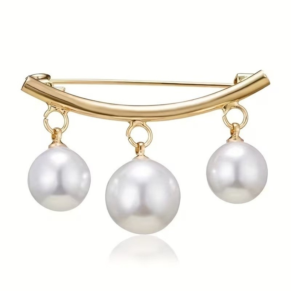 Boutique New Gold Faux Pearl Dangle Bar Brooch Womens Pin Nickel Free Classic